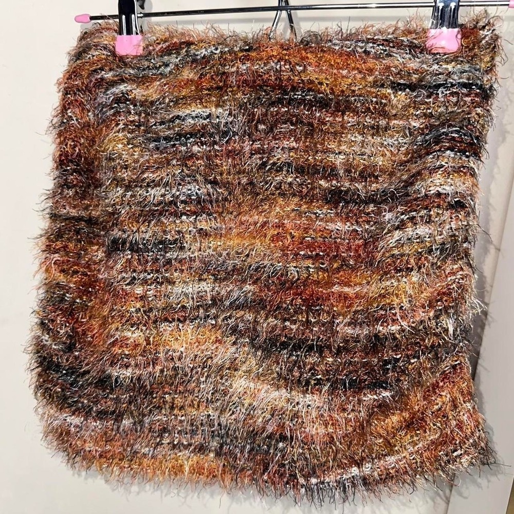 Orange brown textured fuzzy furry tube skirt